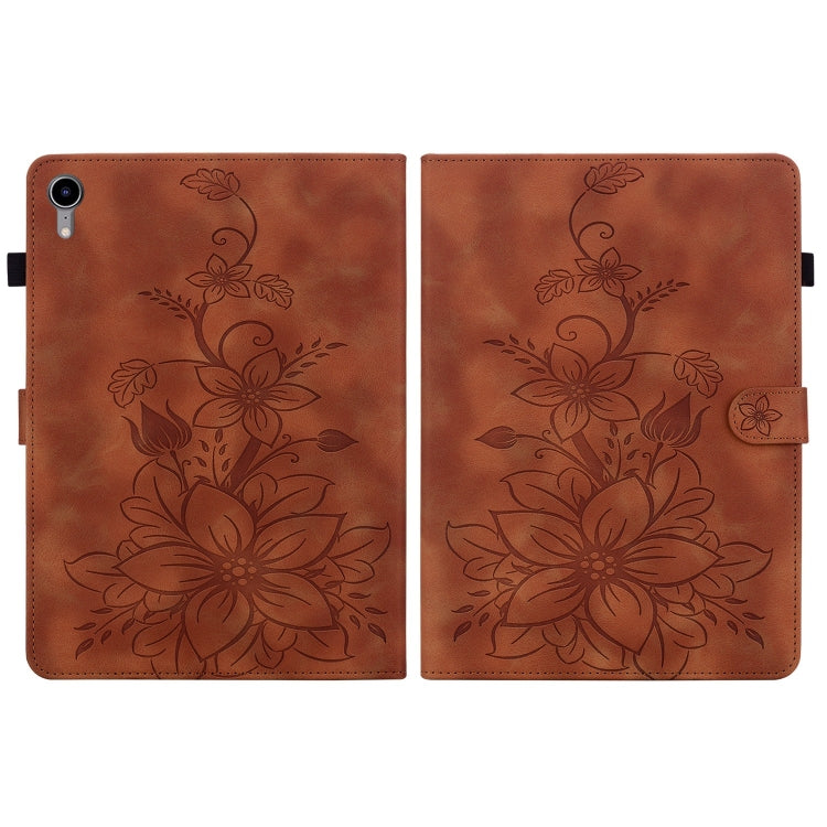 For iPad mini 6 / mini 2024 Lily Embossed Leather Smart Tablet Case(Brown) by bashfashion