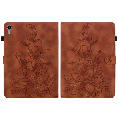 For iPad mini 6 / mini 2024 Lily Embossed Leather Smart Tablet Case(Brown) by bashfashion