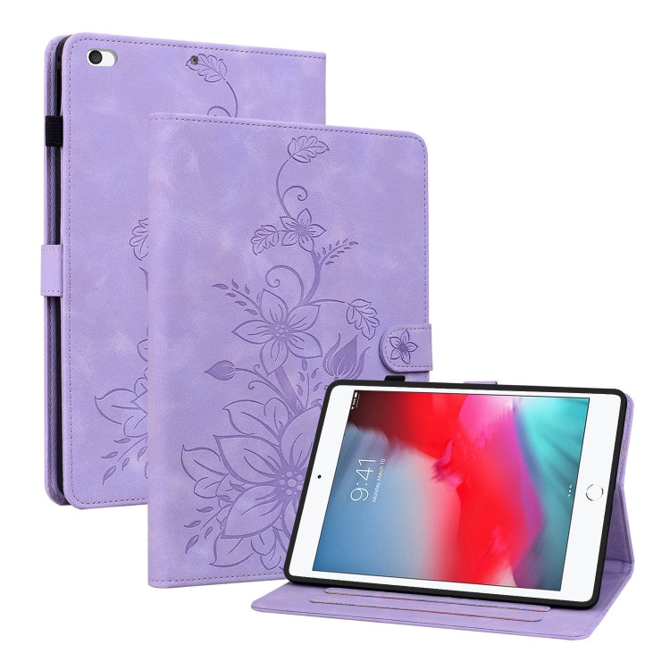 For iPad mini 5 / 4 / 3 / 2 / 1 Lily Embossed Leather Smart Tablet Case(Purple) by bashfashion