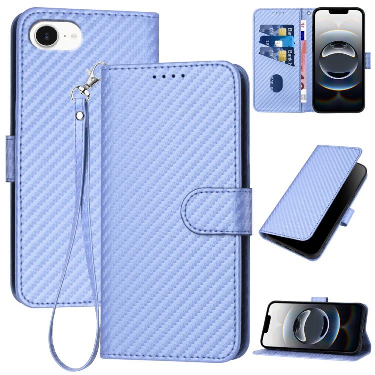 For iPhone 16e YX0070 Carbon Fiber Buckle Leather Phone Case with Lanyard(Light Purple) by bashfashion