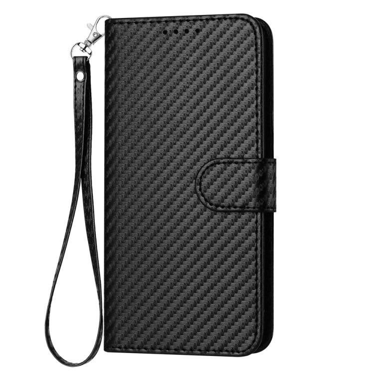 For iPhone 16e YX0070 Carbon Fiber Buckle Leather Phone Case with Lanyard(Black) by bashfashion