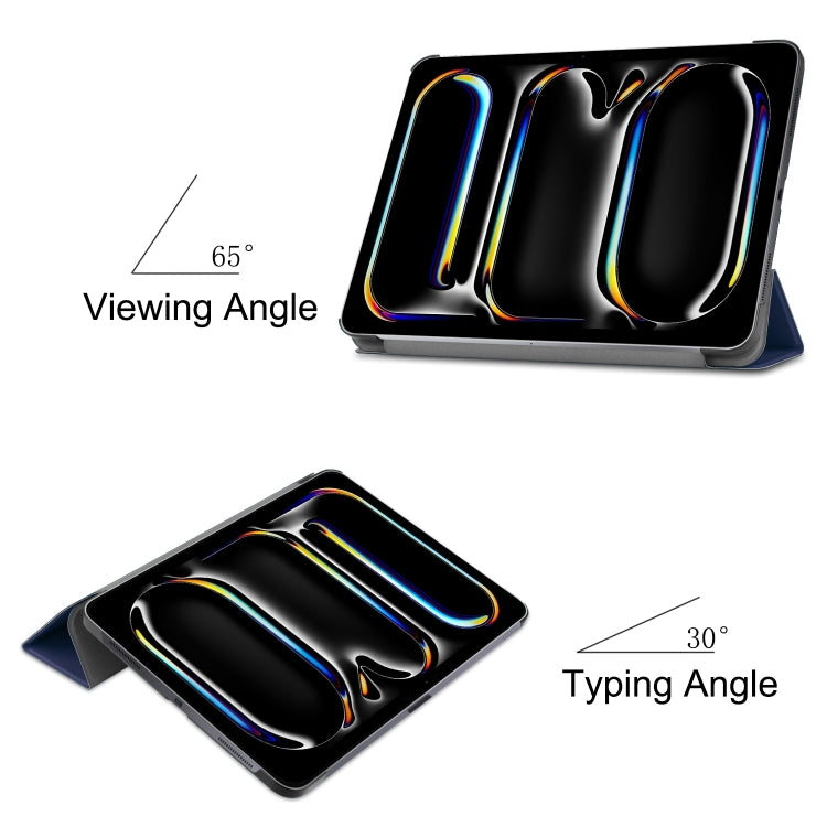 For iPad Pro 13 2025 / 2024 Custer Pure Color 3-Fold Holder Smart Leather Tablet Case(Dark Blue) by bashfashion