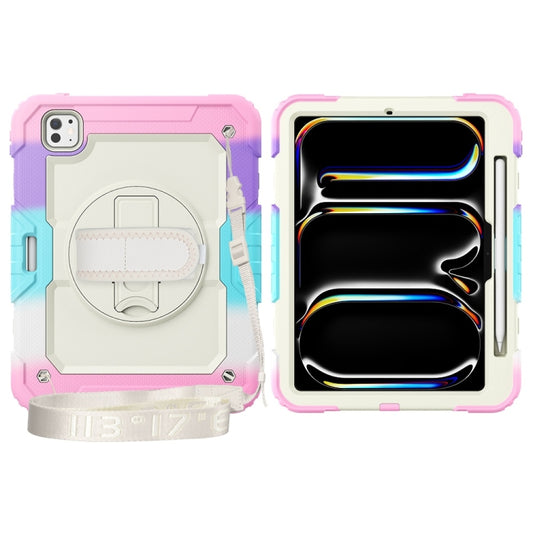 For iPad Pro 11 2025 / 2024 Lucky Wheel Grip Silicone Hybrid PC Tablet Case with Shoulder Strap(Rainbow Pink) by bashfashion
