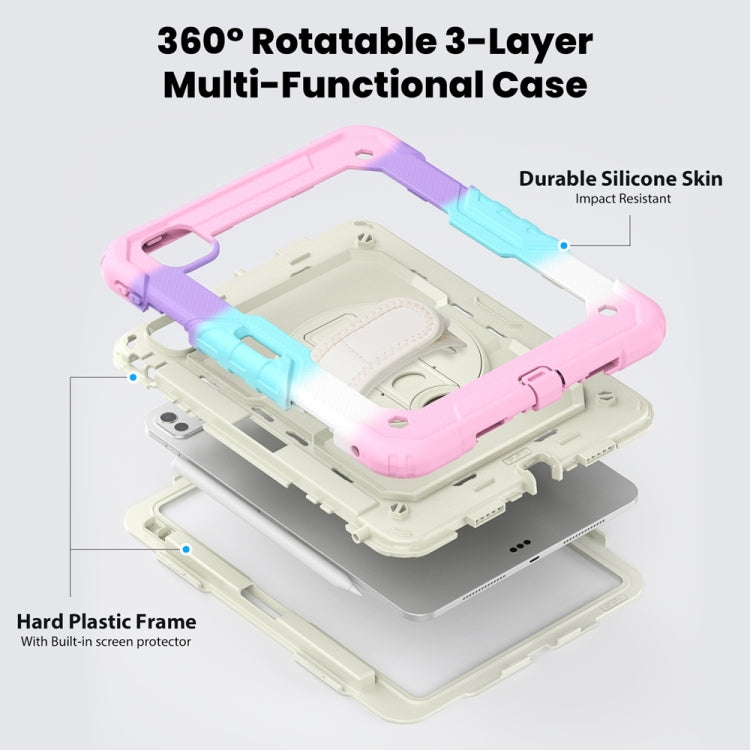 For iPad Pro 11 2025 / 2024 Lucky Wheel Grip Silicone Hybrid PC Tablet Case with Shoulder Strap(Rainbow Pink) by bashfashion