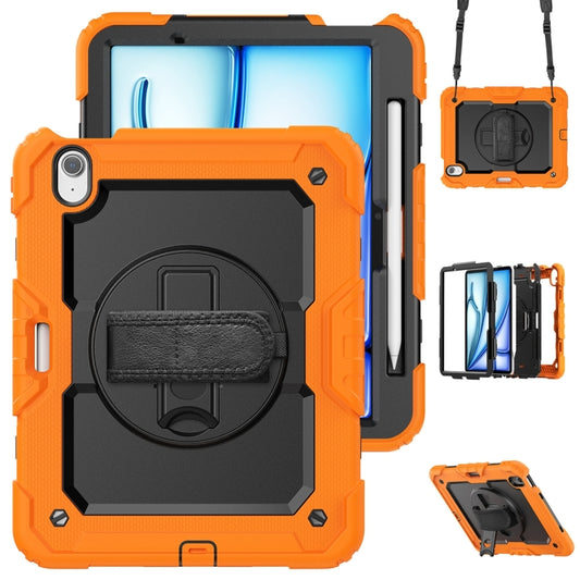 For iPad Air 11 2024 / Air 11 2025 Lucky Wheel Grip Silicone Hybrid PC Tablet Case with Shoulder Strap(Orange+Black) by bashfashion