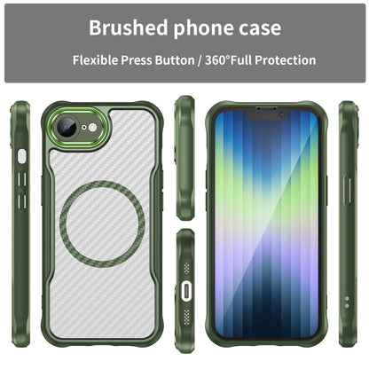 For iPhone 16e Carbon Fiber Texture MagSafe Translucent Phone Case(Green) by bashfashion