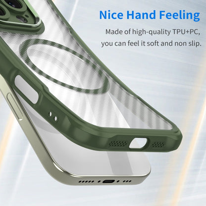 For iPhone 16e Carbon Fiber Texture MagSafe Translucent Phone Case(Green) by bashfashion