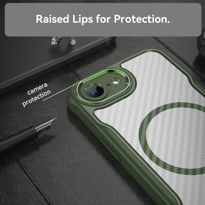 For iPhone 16e Carbon Fiber Texture MagSafe Translucent Phone Case(Green) by bashfashion