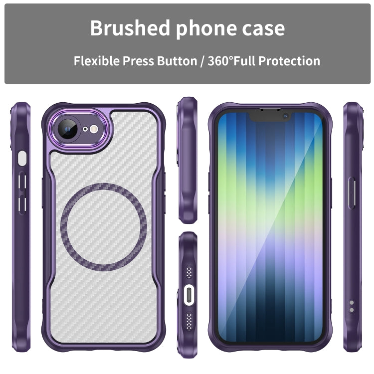 For iPhone 16e Carbon Fiber Texture MagSafe Translucent Phone Case(Purple) by bashfashion