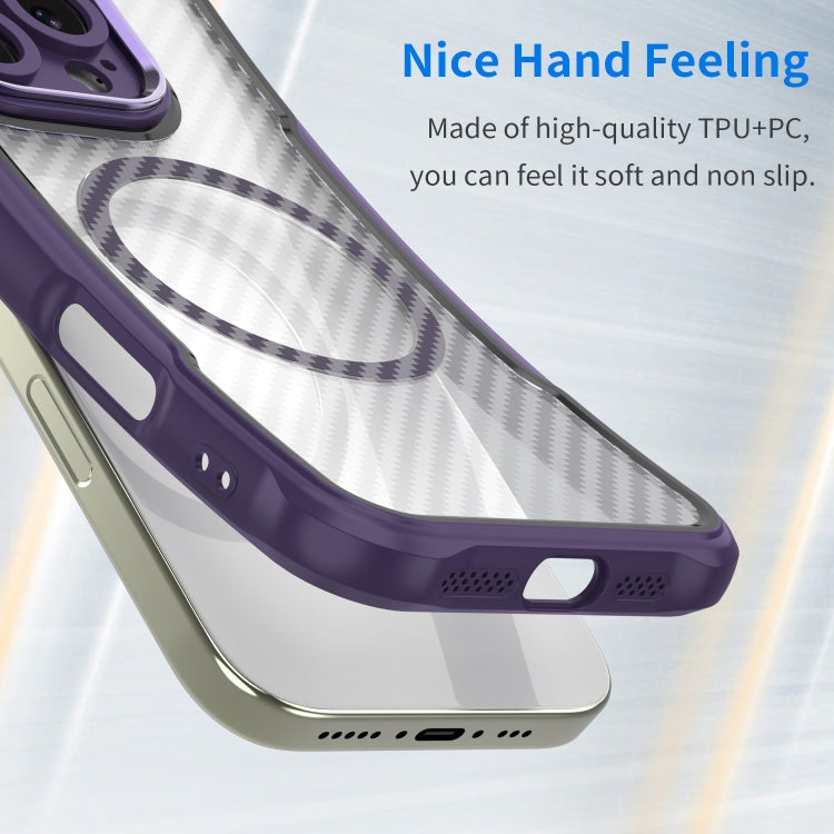 For iPhone 16e Carbon Fiber Texture MagSafe Translucent Phone Case(Purple) by bashfashion