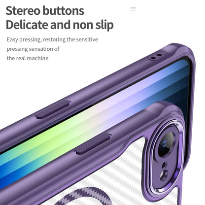 For iPhone 16e Carbon Fiber Texture MagSafe Translucent Phone Case(Purple) by bashfashion