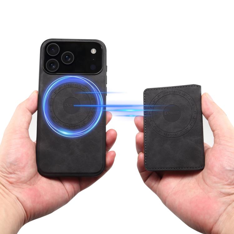 For iPhone 17 Pro Max Denior D13 Retro Texture Leather MagSafe Card Bag Phone Case(Black) by Denior