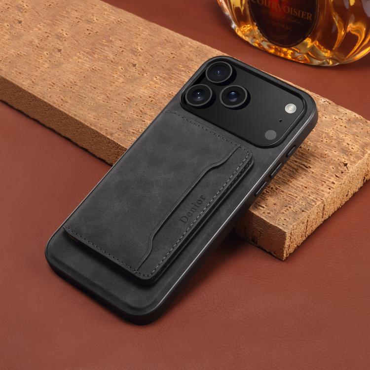 For iPhone 17 Pro Max Denior D13 Retro Texture Leather MagSafe Card Bag Phone Case(Black) by Denior