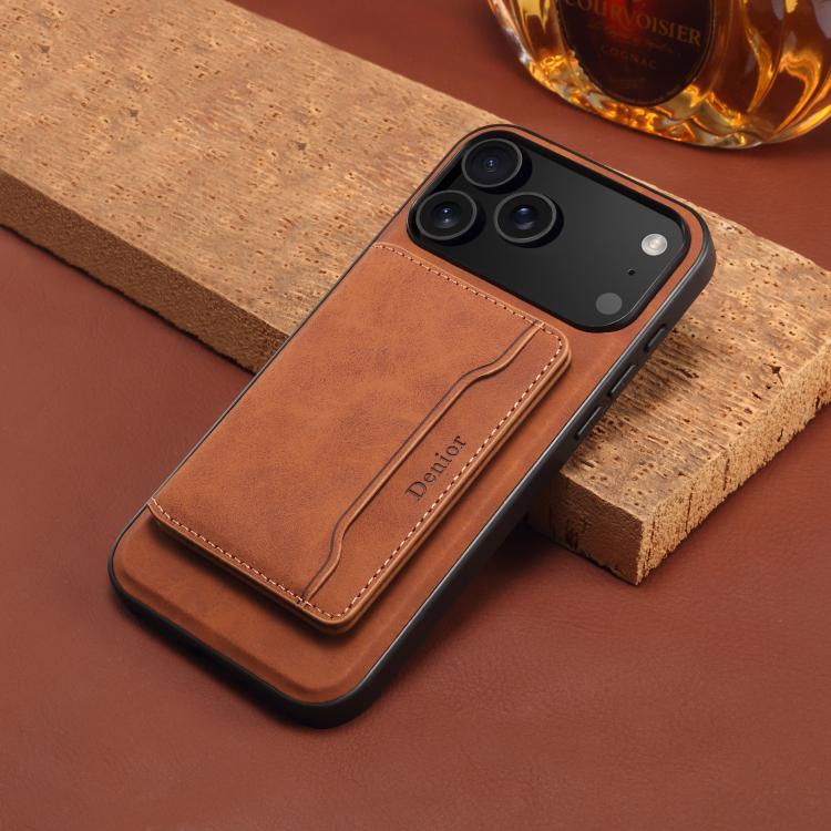 For iPhone 17 Pro Max Denior D13 Retro Texture Leather MagSafe Card Bag Phone Case(Brown) by Denior