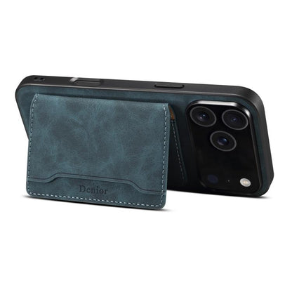 For iPhone 17 Pro Denior D13 Retro Texture Leather MagSafe Card Bag Phone Case(Blue) by Denior