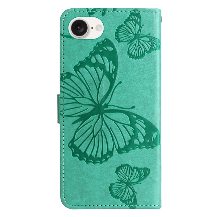 For iPhone 16e 3D Butterfly Embossed Pattern Flip Leather Phone Case(Green) by bashfashion
