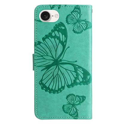For iPhone 16e 3D Butterfly Embossed Pattern Flip Leather Phone Case(Green) by bashfashion