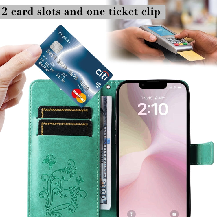 For iPhone 16e 3D Butterfly Embossed Pattern Flip Leather Phone Case(Green) by bashfashion