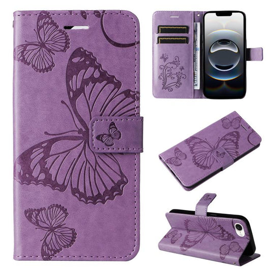 For iPhone 16e 3D Butterfly Embossed Pattern Flip Leather Phone Case(Purple) by bashfashion