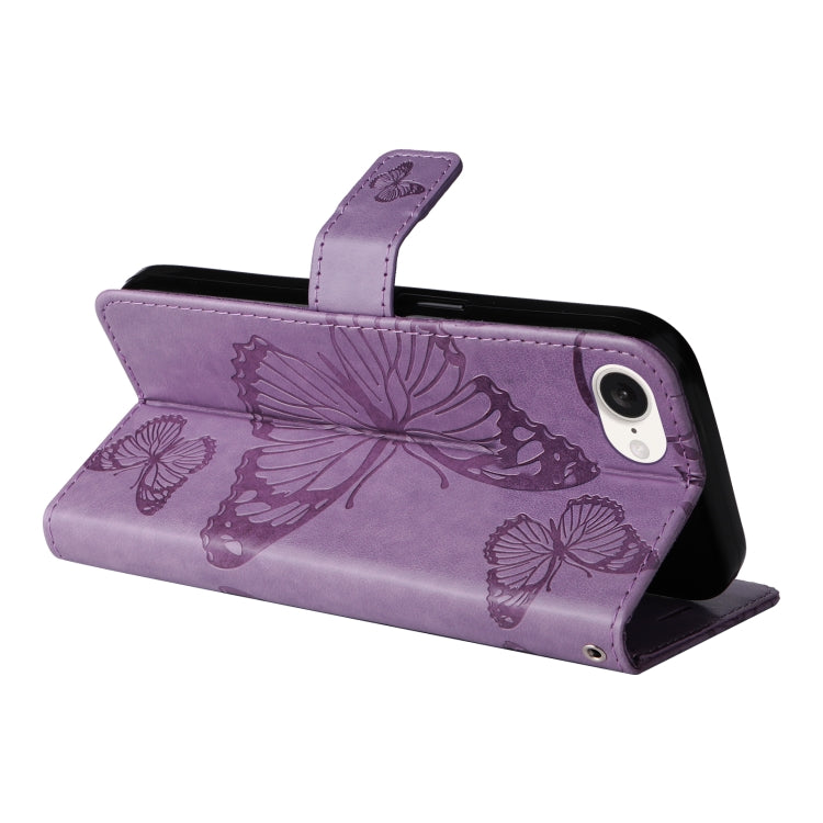 For iPhone 16e 3D Butterfly Embossed Pattern Flip Leather Phone Case(Purple) by bashfashion