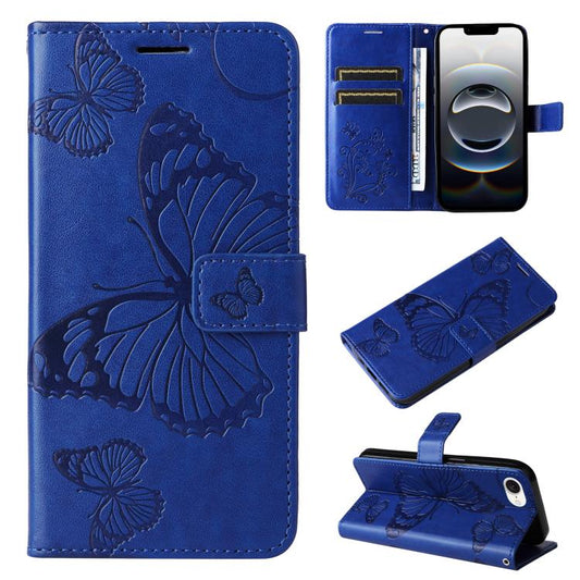 For iPhone 16e 3D Butterfly Embossed Pattern Flip Leather Phone Case(Blue) by bashfashion