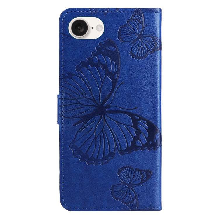 For iPhone 16e 3D Butterfly Embossed Pattern Flip Leather Phone Case(Blue) by bashfashion