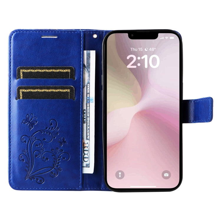 For iPhone 16e 3D Butterfly Embossed Pattern Flip Leather Phone Case(Blue) by bashfashion