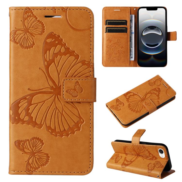 For iPhone 16e 3D Butterfly Embossed Pattern Flip Leather Phone Case(Yellow) by bashfashion