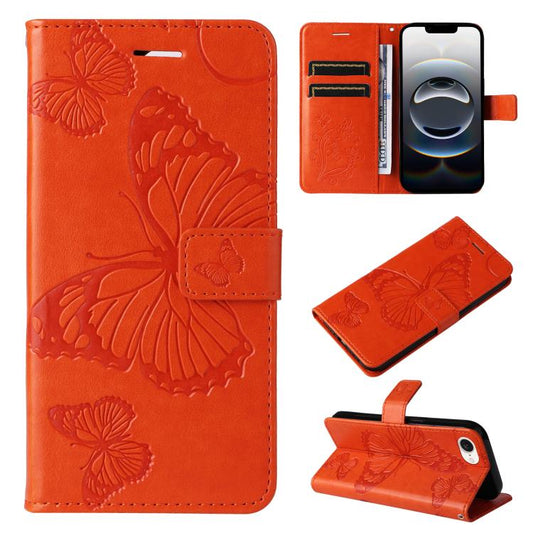 For iPhone 16e 3D Butterfly Embossed Pattern Flip Leather Phone Case(Orange) by bashfashion