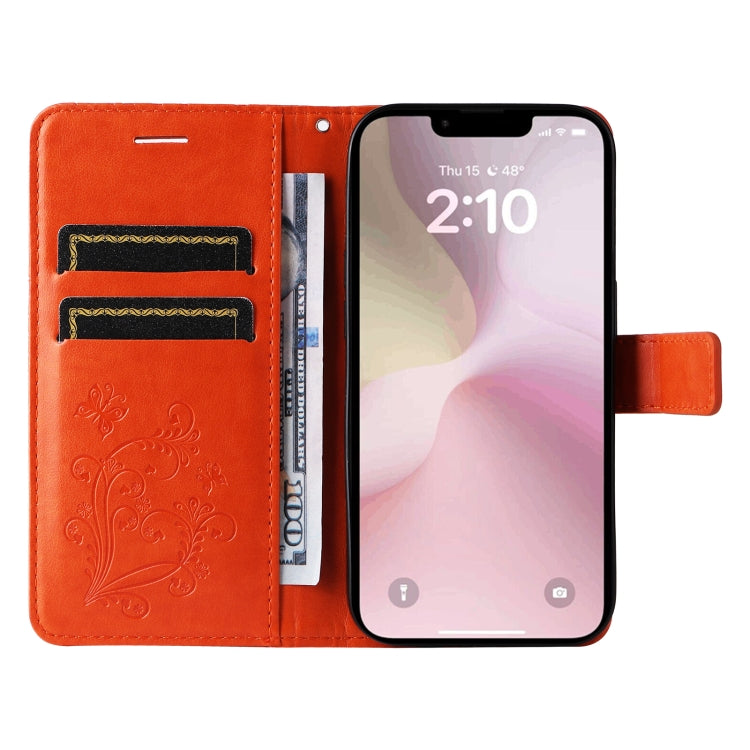For iPhone 16e 3D Butterfly Embossed Pattern Flip Leather Phone Case(Orange) by bashfashion