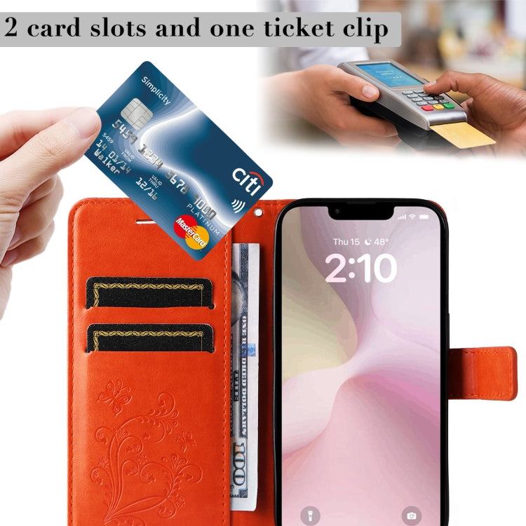 For iPhone 16e 3D Butterfly Embossed Pattern Flip Leather Phone Case(Orange) by bashfashion