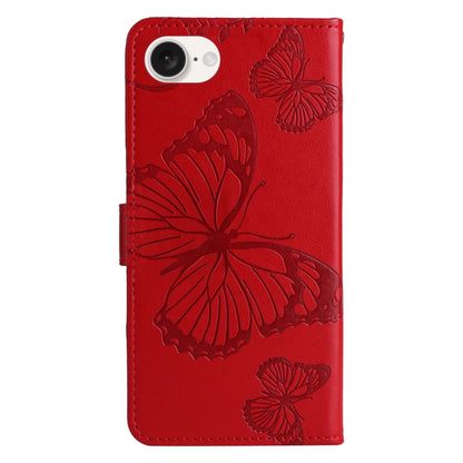 For iPhone 16e 3D Butterfly Embossed Pattern Flip Leather Phone Case(Red) by bashfashion