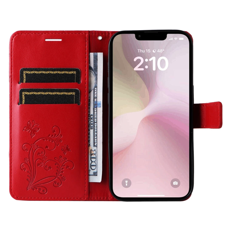 For iPhone 16e 3D Butterfly Embossed Pattern Flip Leather Phone Case(Red) by bashfashion