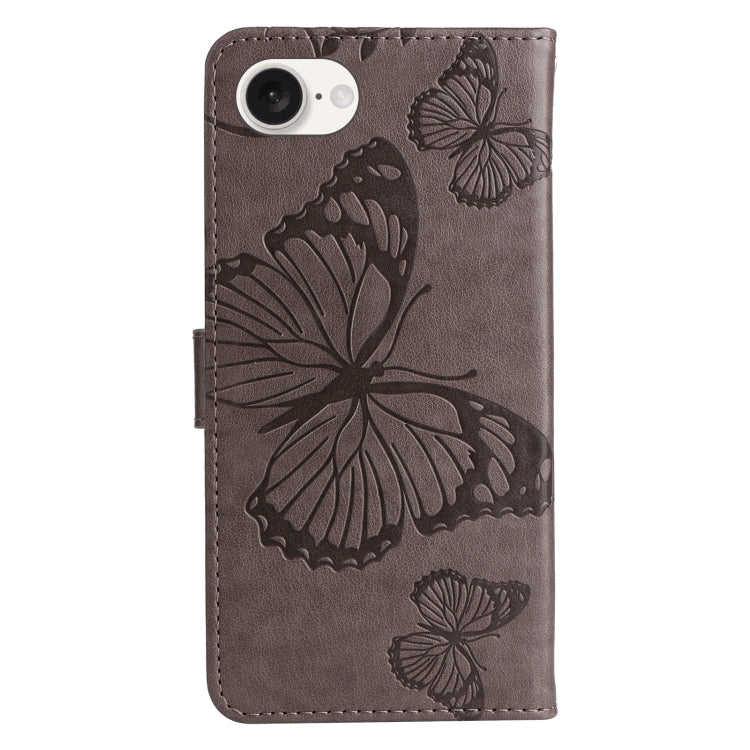 For iPhone 16e 3D Butterfly Embossed Pattern Flip Leather Phone Case(Grey) by bashfashion