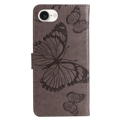 For iPhone 16e 3D Butterfly Embossed Pattern Flip Leather Phone Case(Grey) by bashfashion