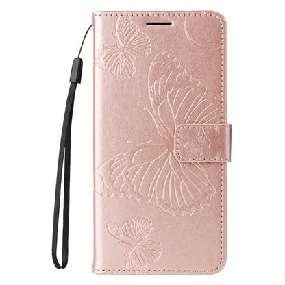 For iPhone 16e 3D Butterfly Embossed Pattern Flip Leather Phone Case(Rose Gold) by bashfashion