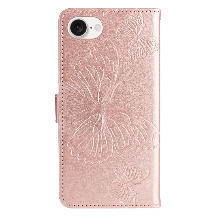 For iPhone 16e 3D Butterfly Embossed Pattern Flip Leather Phone Case(Rose Gold) by bashfashion