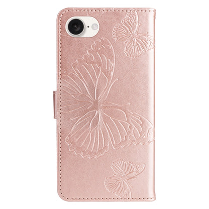 For iPhone 16e 3D Butterfly Embossed Pattern Flip Leather Phone Case(Rose Gold) by bashfashion