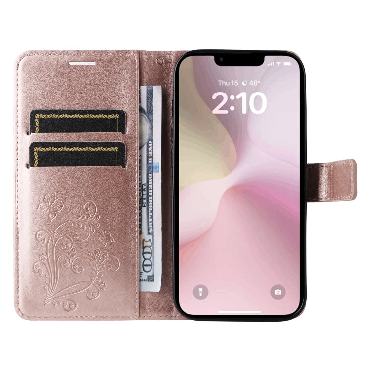 For iPhone 16e 3D Butterfly Embossed Pattern Flip Leather Phone Case(Rose Gold) by bashfashion