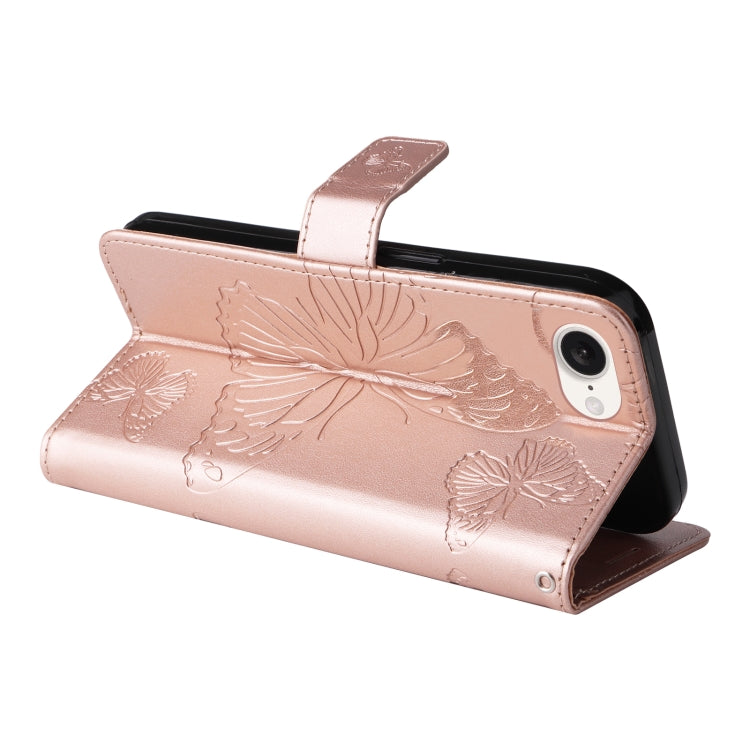 For iPhone 16e 3D Butterfly Embossed Pattern Flip Leather Phone Case(Rose Gold) by bashfashion
