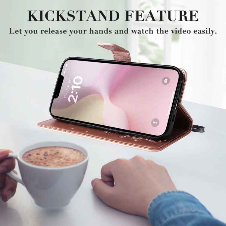 For iPhone 16e 3D Butterfly Embossed Pattern Flip Leather Phone Case(Rose Gold) by bashfashion