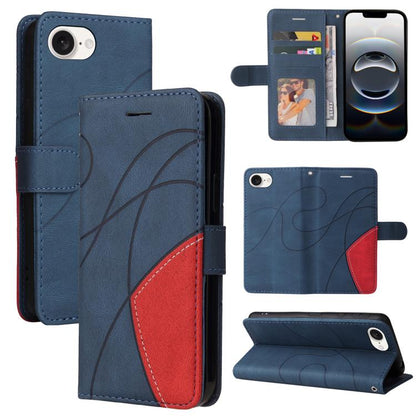 For iPhone 16e Dual-color Splicing Flip Leather Phone Case(Blue) by bashfashion