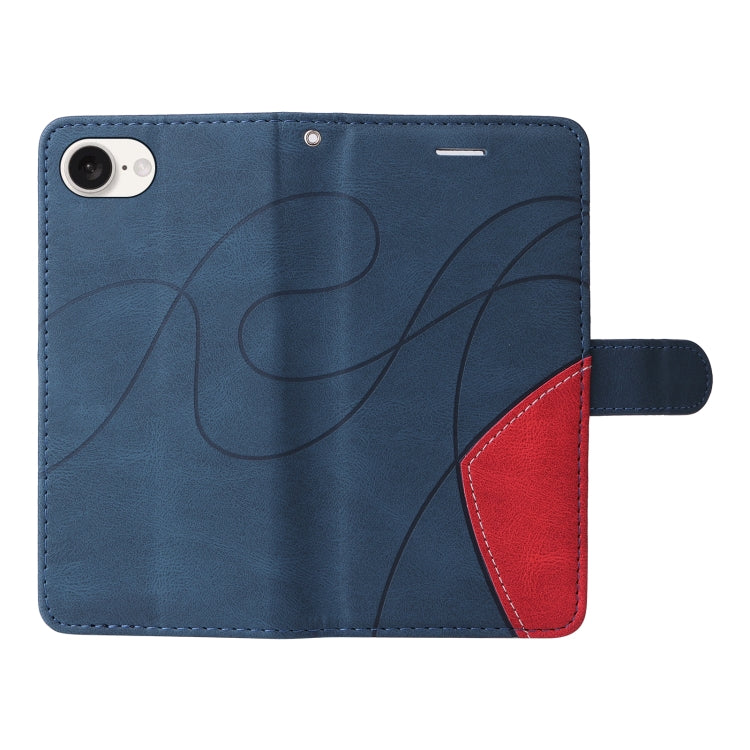 For iPhone 16e Dual-color Splicing Flip Leather Phone Case(Blue) by bashfashion