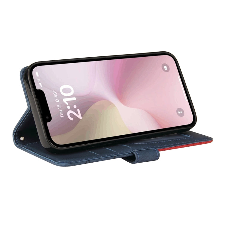 For iPhone 16e Dual-color Splicing Flip Leather Phone Case(Blue) by bashfashion