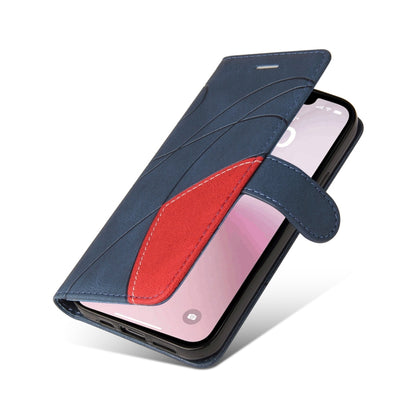 For iPhone 16e Dual-color Splicing Flip Leather Phone Case(Blue) by bashfashion