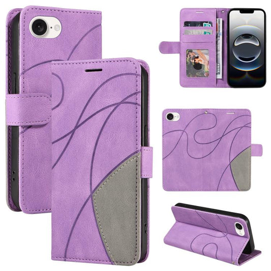 For iPhone 16e Dual-color Splicing Flip Leather Phone Case(Purple) by bashfashion