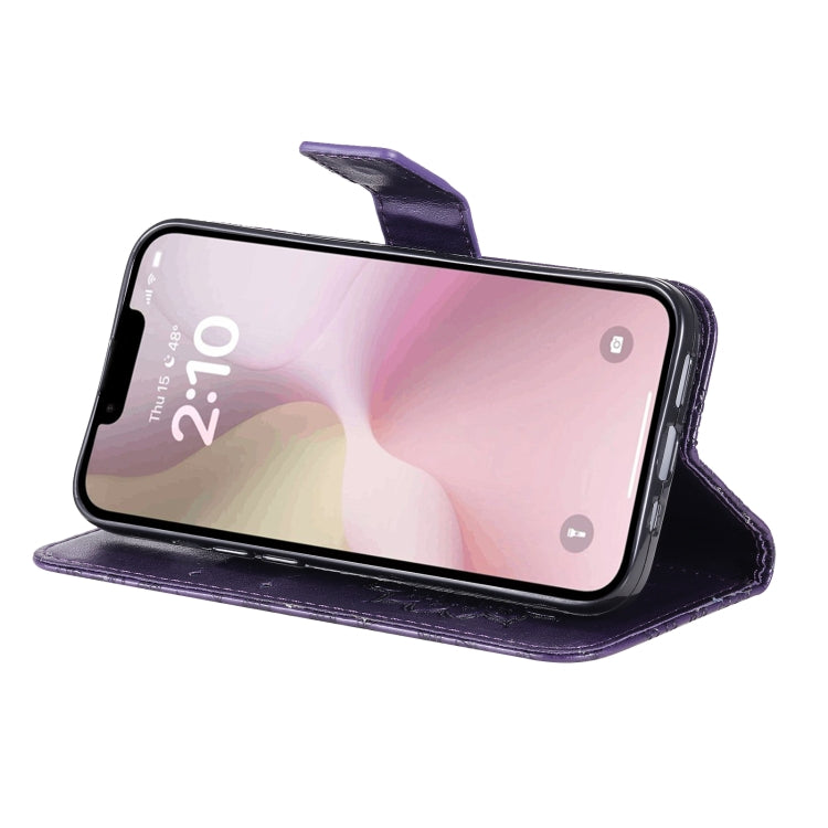 For iPhone 16e Embossed Sunflower Pattern Flip Leather Phone Case(Purple) by bashfashion