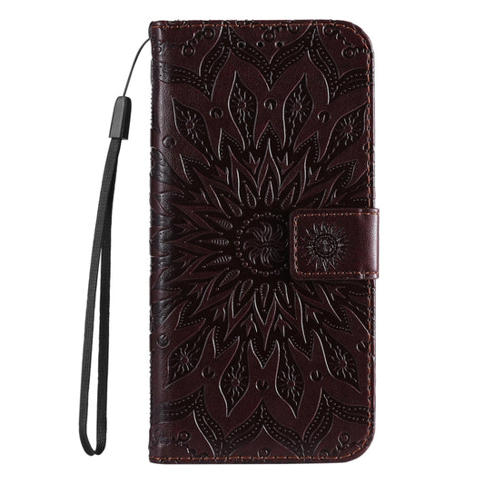 For iPhone 16e Embossed Sunflower Pattern Flip Leather Phone Case(Brown) by bashfashion