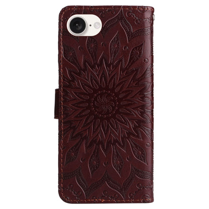 For iPhone 16e Embossed Sunflower Pattern Flip Leather Phone Case(Brown) by bashfashion