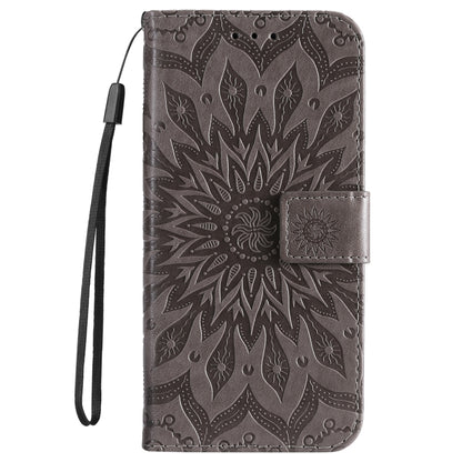 For iPhone 16e Embossed Sunflower Pattern Flip Leather Phone Case(Grey) by bashfashion